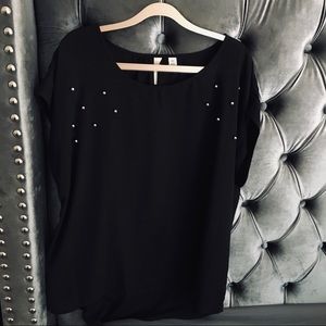 NWOT Black Blouse With Pearl Accents